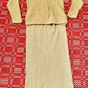 Gold color sweater long shirt with long sleeve top, by Diane M.